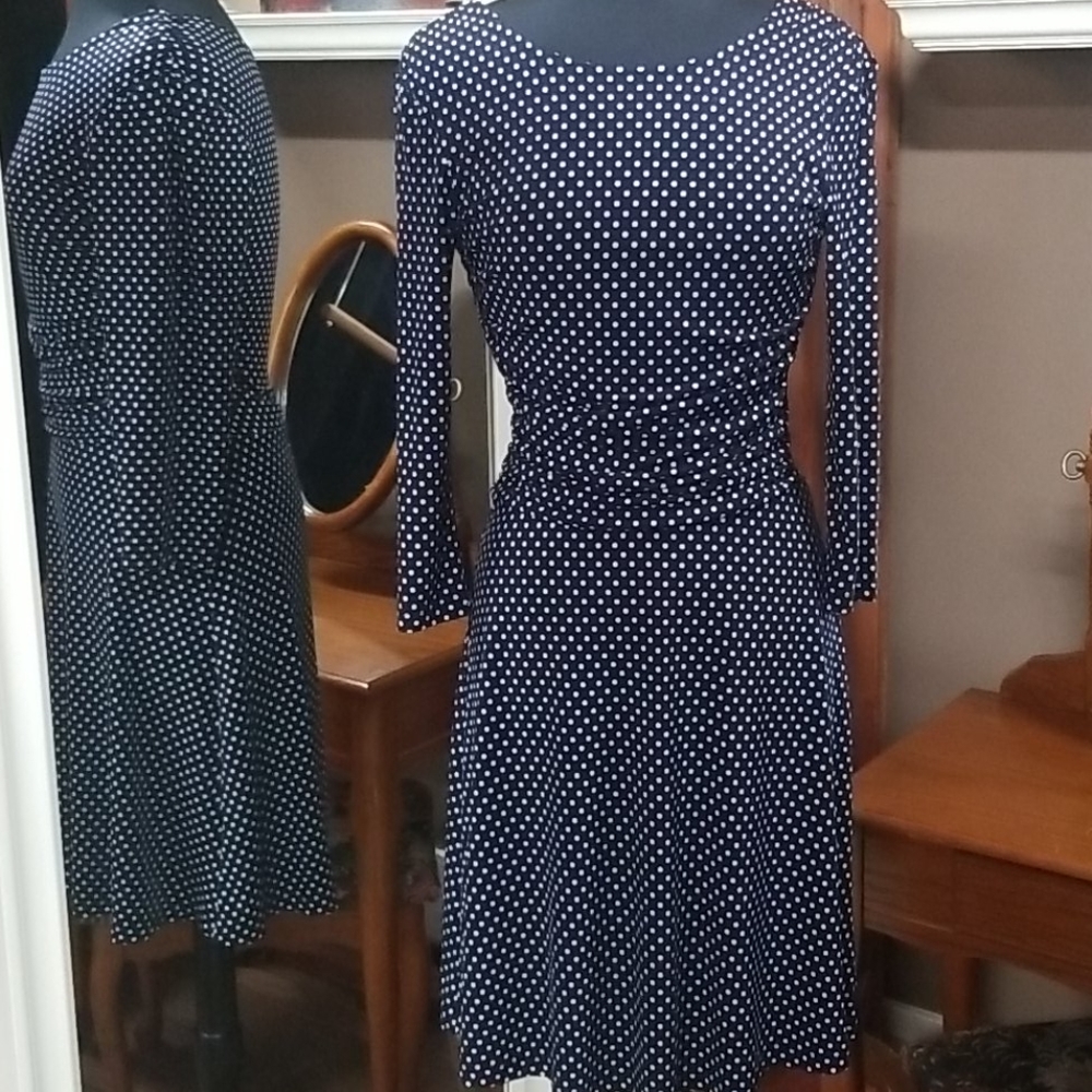Enfocus poke a dot dress navy blue/white size 6